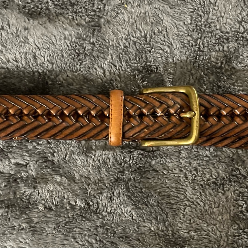 Tommy Hilfiger Brown Woven Leather Belt with Brass Buckle